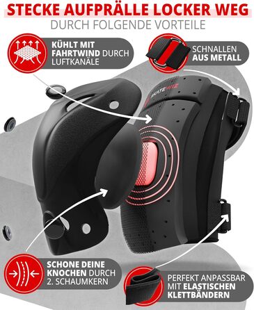 Набір захисту SKATEWIZ 6 шт. для дітей та дорослих - наколінники, налокітники, захист зап'ястків, чорний Protect-1 XS