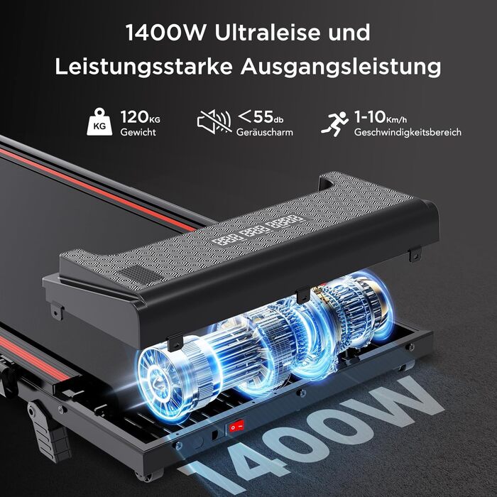 Електричний біговий тренажер складний, для дому з нахилом 5%, швидкість 12 км/год, 1400W, LCD-дисплей, чорний