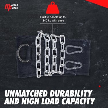 Пояс для вправ з ланцюгом 80см, сталевий ланцюг для підтягувань та віджимань на брусах | Міцний вантажний пояс для тренажерного залу та силових тренувань | Тренувальний пояс з вагою до 240кг, для додаткової ваги для чоловіків та жінок