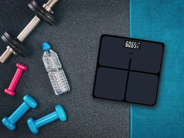 Електронні ваги Eldom GWO270 – ваги для людей з LED-дисплеєм, високою точністю, вимірюванням температури, 50 г точності, загартоване скло, антиковзаюча поверхня, автоматичне вмикання/вимикання, до 180 кг, 26 x 26 см