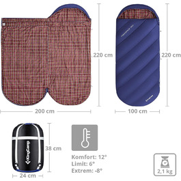 Сплячий мішок KingCamp Freespace 250 Winter -8°C, широкий, з бавовни, блакитний