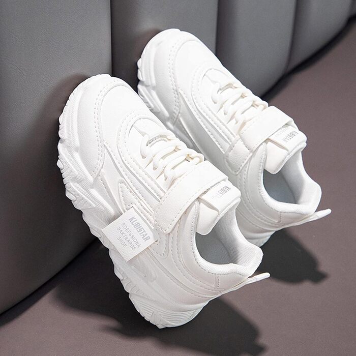 Дитячі кросівки для хлопчиків та дівчаток, унісекс, з клямками, сітка, дихаючі, спортивні, зала, легкі, фітнес, антиковзаючі, модні, для бігу, повсякденні (37 EU, білий)