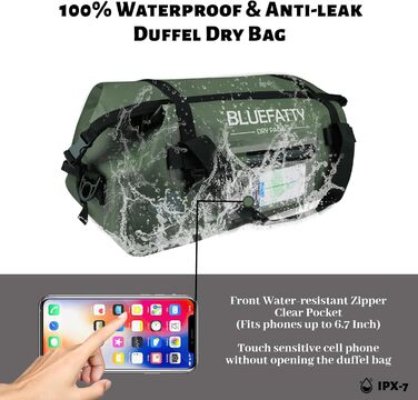 Водонепроникна сумка-мішок BlueFATTY 70 л, Army Green (Озеленений) для мотоциклів, SUP, каяків, подорожей