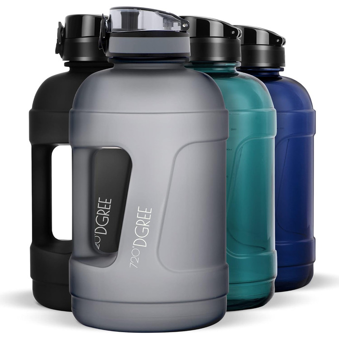 Фітнес-пляшка 720°DGREE uberBottle 2300 мл з ручкою, BPA-free, не протікає, для води та напоїв, спорт, тренування, спортзал, сірий Softtouch
