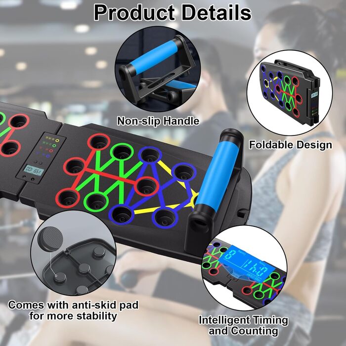 Багатофункціональна дошка для віджимань 30-в-1 з автоматичним лічильником, складаний тренажер для дому (груди, плечі, спина, трицепс) для чоловіків та жінок