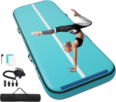Гімнастичний надувний мат Quashley, 20,3 см товщиною, з двома липучками, гнучкий, 4 м/4,9 м/6 м, надувні килимки для тренувань, черлідинг, електричний насос вдома