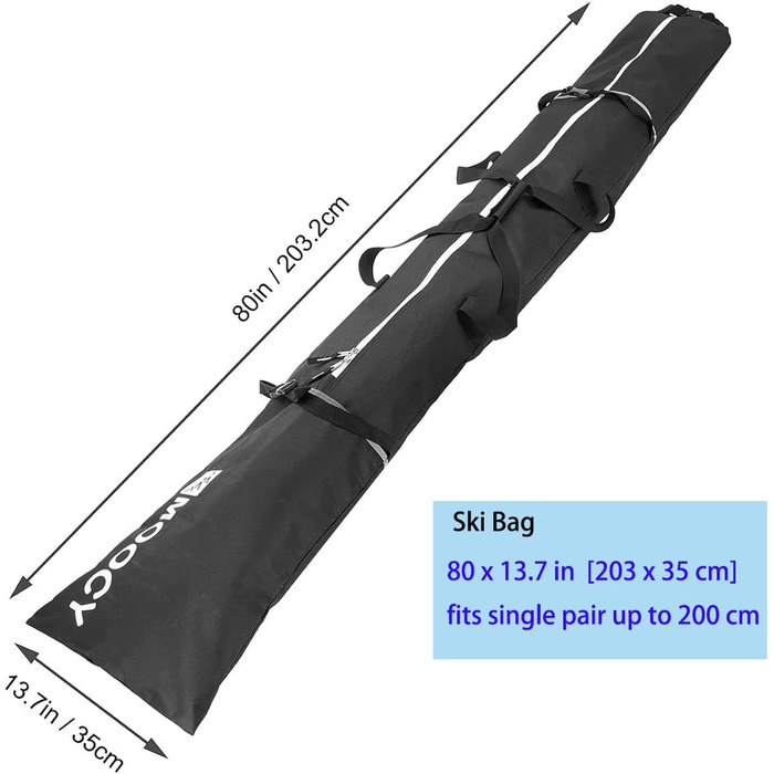 Чохол для лиж MOPHOEXII MOOCY: для подорожей літаком, підходить для лиж до 200 см, чорний з зеленим кантом