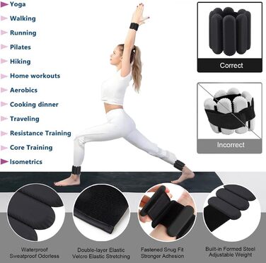 Регульовані вантажні манжети для зап'ястя та щиколоток, комплект для тренувань, ходьби, бігу, йоги, аеробіки, пілатесу, вантажне ремінь, фітнес-браслет, чорний