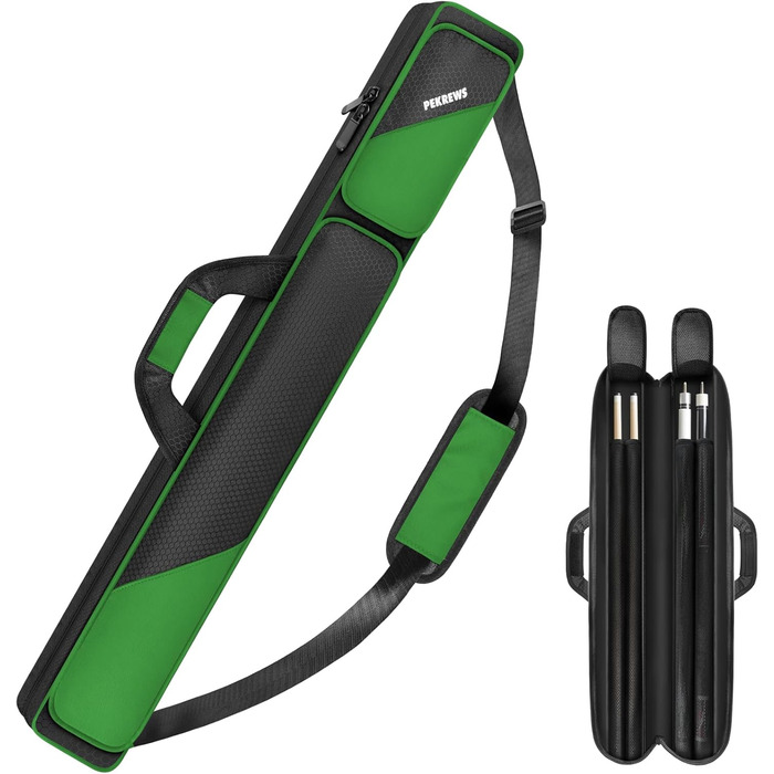 Чохол для більярдних київ 2x2 на 2 киї з кишенями на блискавці для аксесуарів, міцний, поліестер, з плечовим ременем та ручкою, м'який, для жінок та чоловіків, зелений/чорний