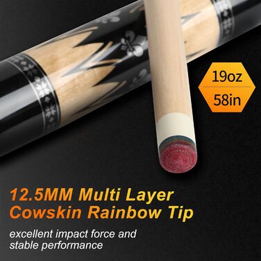 AKLOT Більярдний кий професійний з телескопічним подовженням, канадська береза, кейс, 147 см, 538 г (срібний)