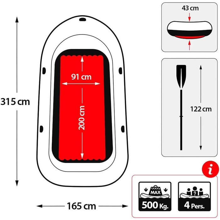 Надувний човен Intex Excursion 4 Set - сірий/блакитний, 315x165x43 см, 3-місний