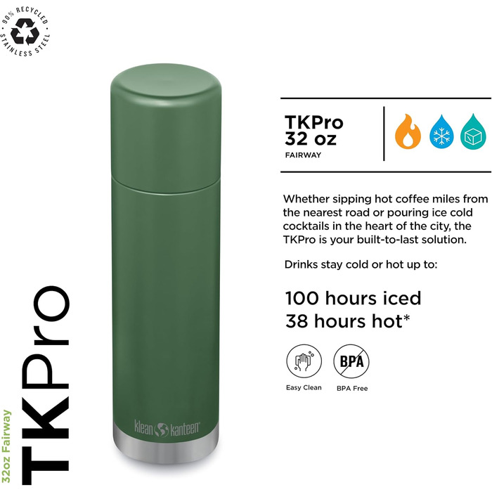 Термос Klean Kanteen TKPro-FW для напоїв, зелений, універсальний розмір