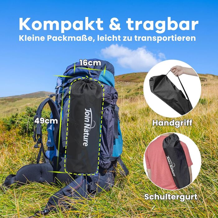 Кемпінгове ліжко Join Nature Ultraleicht - легке, складане, чорне (150 кг)