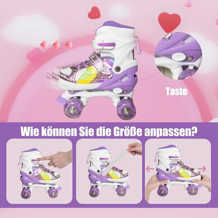Роликові ковзани для дівчаток 4-12 років - регульовані ролики для дітей, для дому та вулиці, розмір L (36-39 EU/240-270 mm), фіолетовий