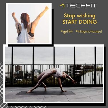 Йога мат TechFit: неслизька, товста (10 мм), для фітнесу, пілатесу, кемпінгу, чорна