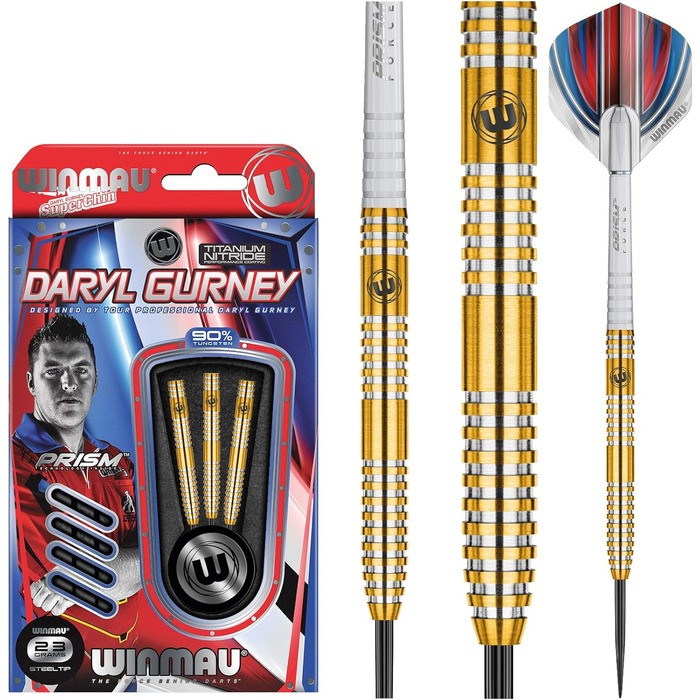 Дротики WINMAU Daryl Gurney 23 г, вольфрамові, сталевий наконечник, комплект з оперенням і держателями, професійні