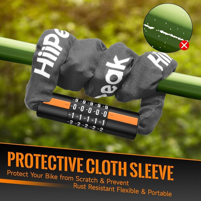 Надійне велозамок HiiPeak: 94 см, 7 мм, 5-значний код, захист від крадіжки, для велосипеда, мотоцикла, гриля (сірий)