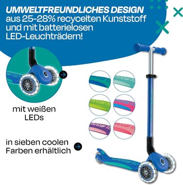 Дитячий самокат GLOBBER Primo Foldable Plus Lights, 3-колісний, з LED колесами, регульована висота, для дітей від 3 років
