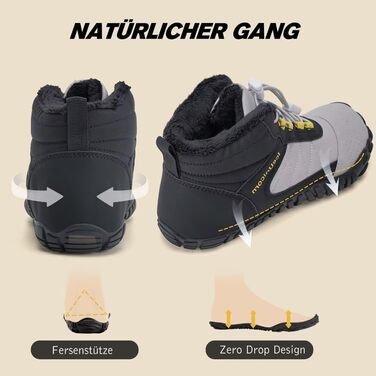 Зимові черевики IceUnicorn: теплі, з підкладкою, для жінок та чоловіків (42 EU, чорний/сірий)