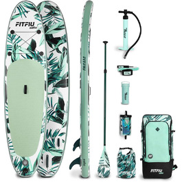 Надувна SUP-дошка FITFIU Fitness OAHU 320x81x15 см з веслом, насосом, 3 плавниками та аксесуарами, тропічний дизайн для сап-серфінгу