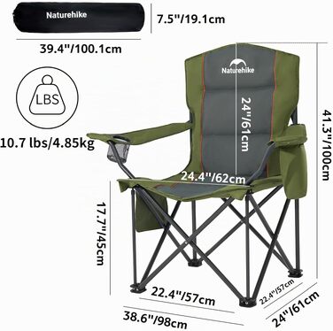 Комплект кемпінгових стільців Naturehike (2 шт.) — складаний похідний стілець з підсклянником, витримує до 200 кг, м'який садовий стілець для пляжу та риболовлі (Зелений)