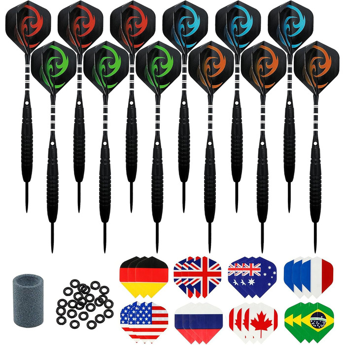 Сталеві дротики Dartpfeile (12 шт) 23г: Професійний набір для дартсу з металевим вістрям, алюмінієвим стеблом та 40 пір'ями