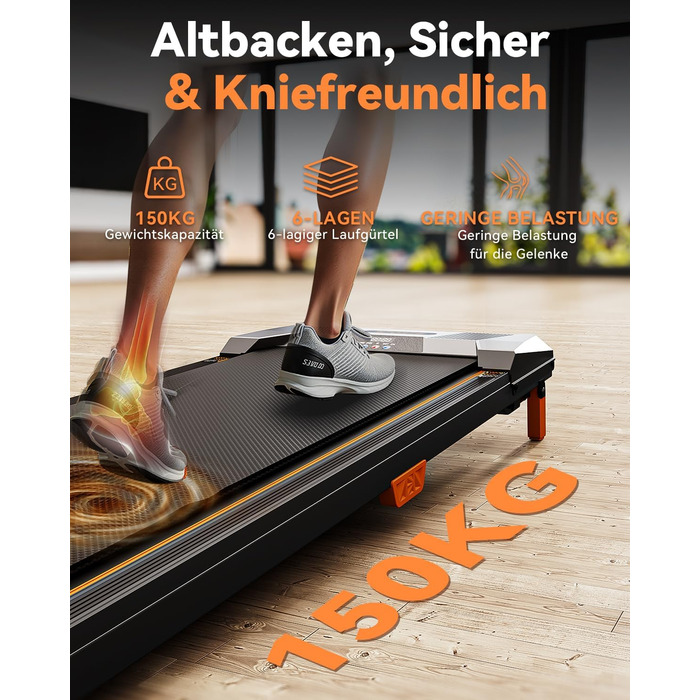 Біговий доріжка BestGod для дому та офісу, Walking Pad з нахилом 5%, потужність 2.5 HP, тиха бігова доріжка з пультом дистанційного керування, до 150 кг, чорний