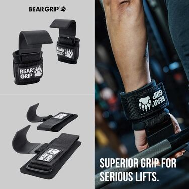 Грип-затискачі BEAR GRIP для підйому ваги з протиковзаючими гумовими ручками, чорні