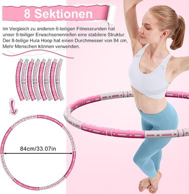 Обруч Hula Hoop TvvaaFog для дорослих і дітей, 1,2 кг, 8 знімних секцій, масажний, посилений сталевий сердечник, червоно-сірий
