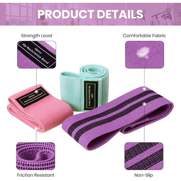 Набір еластичних стрічок для фітнесу Good Nite 3 шт. для тренування сідниць та ніг. Ідеально для йоги, пілатесу та фітнесу вдома. Підходить для чоловіків та жінок