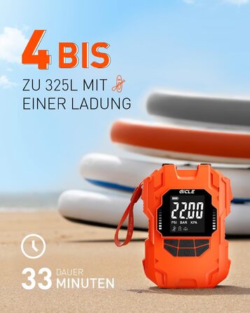 Акумуляторний насос для SUP, портативний електричний інфлятор 22PSI, 36W, USB-C, для надувних SUP-дошок, човнів, водного спорту, помаранчевий