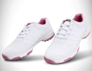 Жіночі гольф-туфлі PGM з шипами, водонепроникні, білі з рожевою вставкою (35 EU)