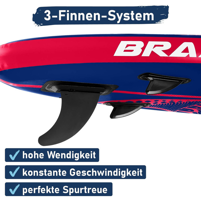 SUP Board BRAST Shark надувний, 320x81x15 см, комплект: весло, сидіння для каяка, тримач для камери, насос, рюкзак, блакитний