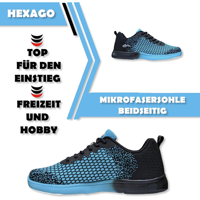 Жіноче/Чоловіче/Юнацьке взуття для боулінгу Aloha HexaGo – для правші та лівші, розмір 39 EU, блакитно-чорне