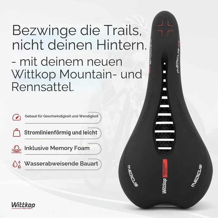Велосидіння Wittkop Bike Seat I Комфортне сідло для велосипеда (чоловіче/жіноче), водонепроникне, 5-зонне, для BMX, MTB, шосейного велосипеда