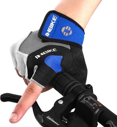 Велосипедні рукавички Inbike напівпальцеві гелеві дихаючі антиковзні амортизуючі для гірського велосипеда чоловічі жіночі літні для велоспорту MTB блакитні L
