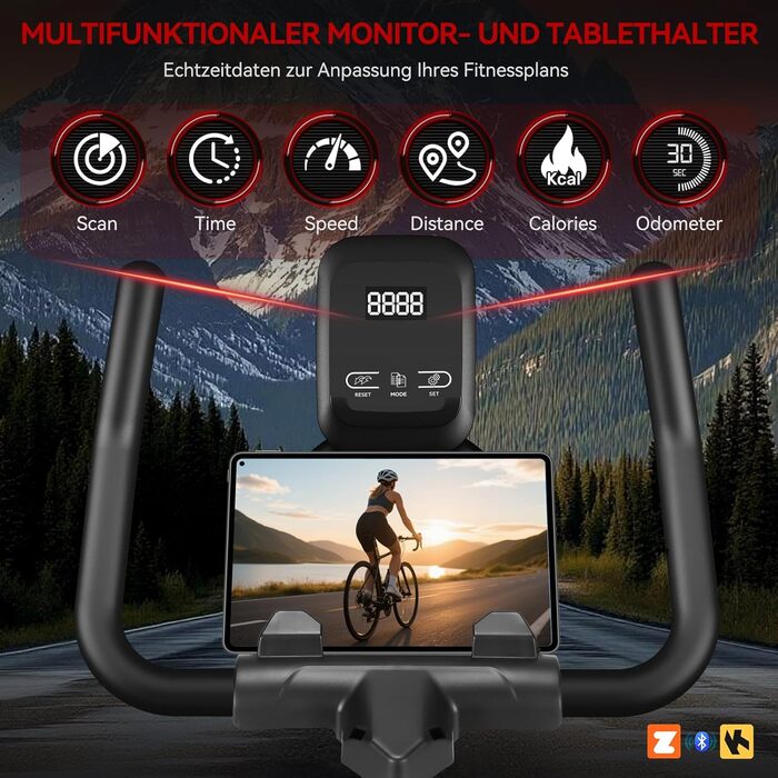 Велотренажер для дому Advamsoler з LCD-монітором та тримачем для планшету. Безшумний ергометр для кардіотренувань до 160 кг. Чорний/Червоний з додатком