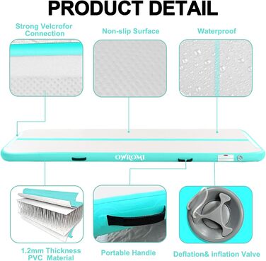 Надувний гімнастичний мат для тамблінгу з електричним насосом, 400x100x10 см, сіро-зелений