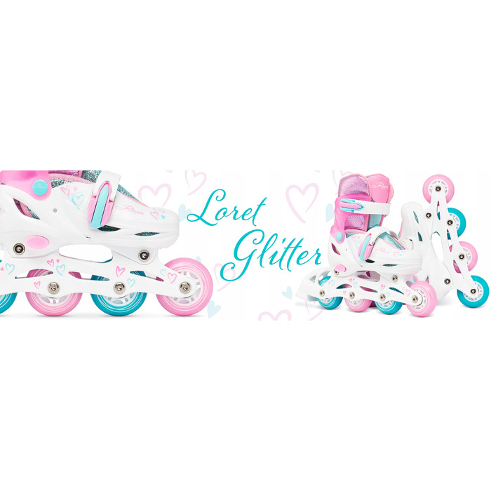 Регульовані ролики RAVEN Loret Glitter White/Mint/Pink (розмір 30-33) з LED-колесами