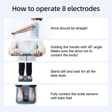 Fitdays Розумна вага для аналізу тіла - 8 електродів, точна цифрова вага BMI з 20+ показниками, Bluetooth, дисплей з кольоровою індикацією м'язів/жиру/води, синхронізація для 6 користувачів (FG2211LB-Сірий)