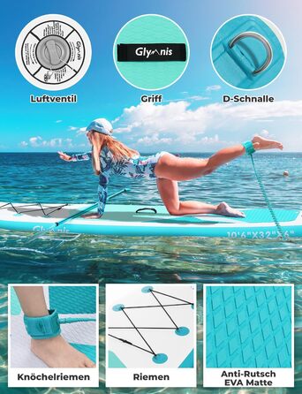 Надувний SUP Борд Glymnis Stand Up Paddle Board 10'6' (320x81x15 см) з Алюмінієвим Веслом, Насосом та Аксесуарами (Білий+Чорний)
