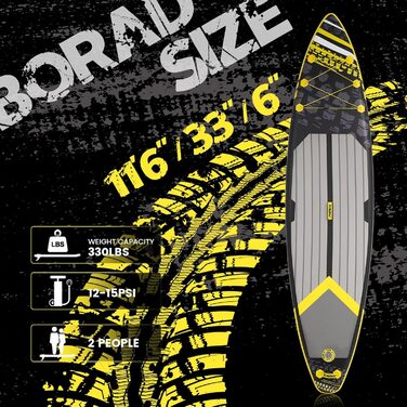 Надувна SUP-дошка FunWater для дорослих з веслом, ручним насосом, нековзким EVA-покриттям та страховочним шнуром