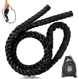 Важкий скакальний трос для дорослих для фітнесу та нарощування м'язів, довгий важкий трос для тренувань у фітнес-клубі та на відкритому повітрі, чорний (1 кг)