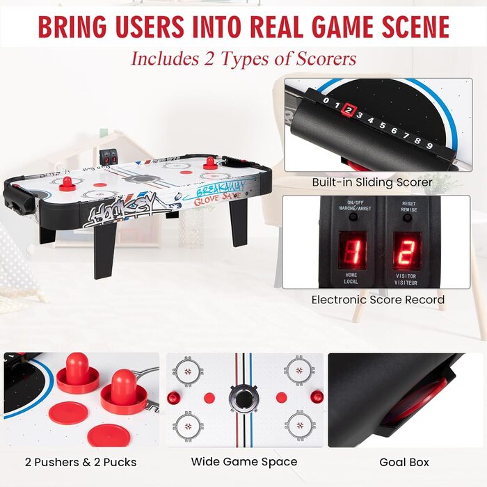 Тік-хокей HOMASIS 42'' з LED-рахунком: стіл для гри з 2 шайбами та 2 ручками, для дітей та дорослих