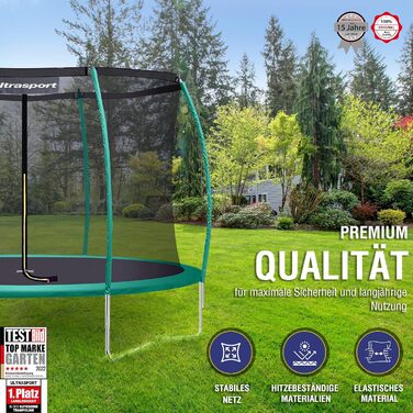 Трамплін Ultrasport Deluxe: Ø 244/305/366/430 см, сертифікований TÜV Rheinland, повний комплект, круглий для саду, з м'якими стійками, сіткою безпеки та захисним бордюром