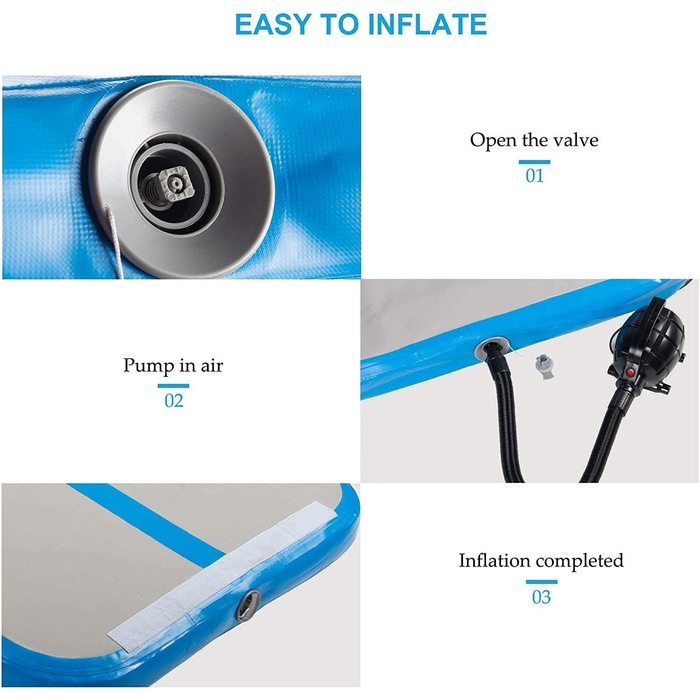 Гімнастичний надувний мат LSLIFE для дому: 3M, 4M, 5M, 6M, товщина 10 см, з електричним насосом. Підходить для гімнастики, йоги, акробатики, дітей та водних розваг. Колір: блакитний.