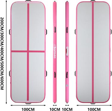 Надувна гімнастична матка Airtrack для дому: рожева, 200х100х10 см. Ідеальна для фітнесу, тренувань та гімнастики.