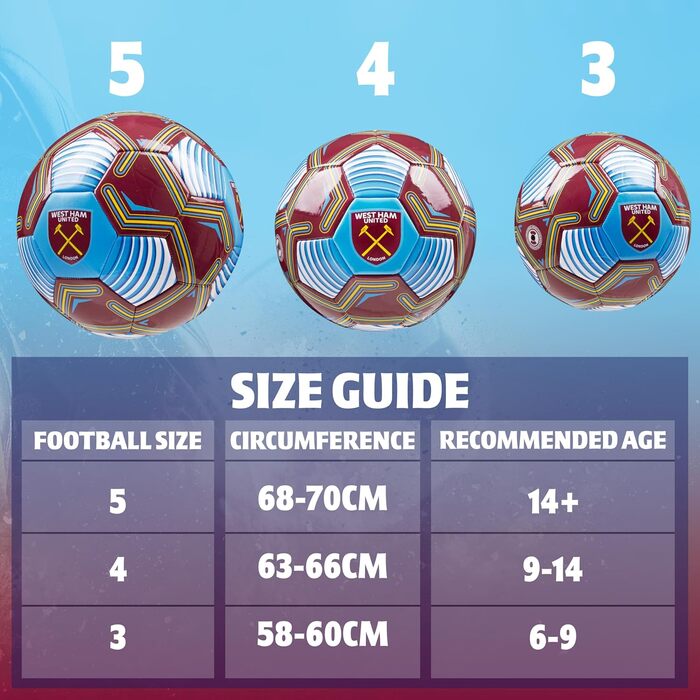 Футбольний м’яч West Ham United FC, офіційний, розмір 3/4/5, подарунок для фанатів