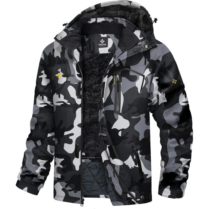 Чоловіча тепла зимова куртка GEMYSE для гірських прогулянок, вітро- та водонепроникна, дихаюча, з капюшоном та багатьма кишенями. Розмір L, багато кольорів
