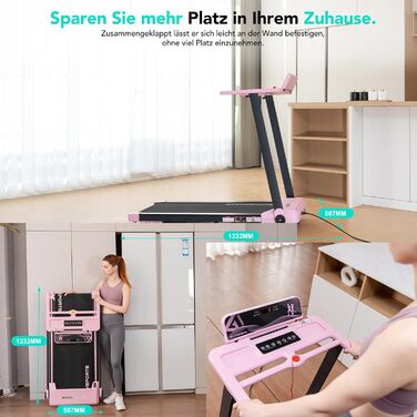 CITYSPORTS Електричний біговий тренажер, складаний, до 12 км/год, LED-дисплей, APP, тримач для планшета 360°, рожевий